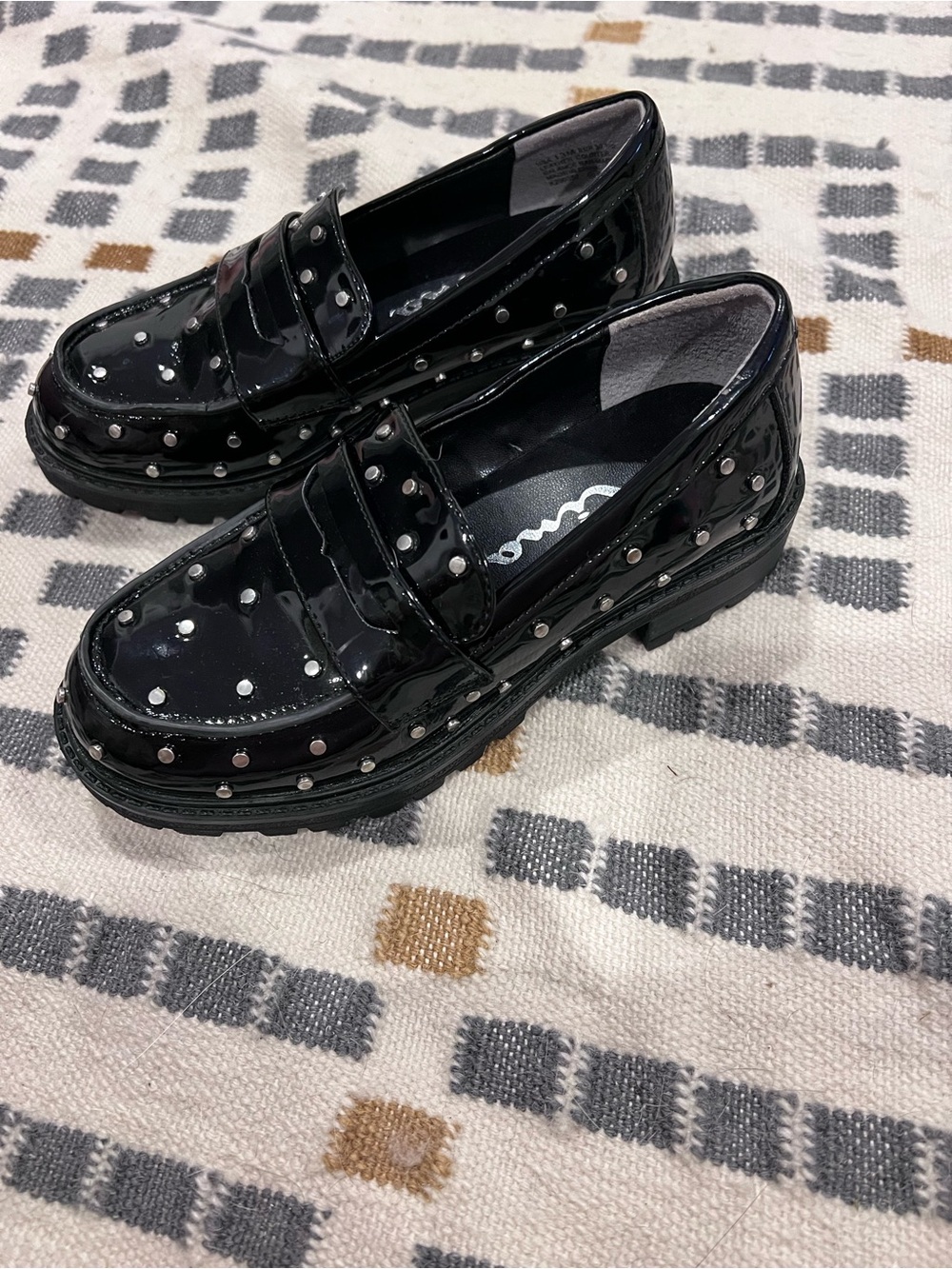 Black Studded Patent Loafers Girls Nina shoes